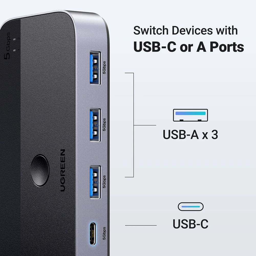 Ugreen USB 3.0 perjungėjas (2 PC <-> 4 įrenginiai (3x USB-A + USB-C))