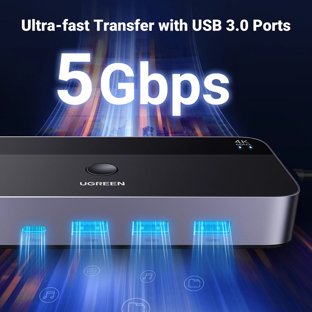 Ugreen CM664 HDMI switch 2in1 KVM switch - juodos spalvos