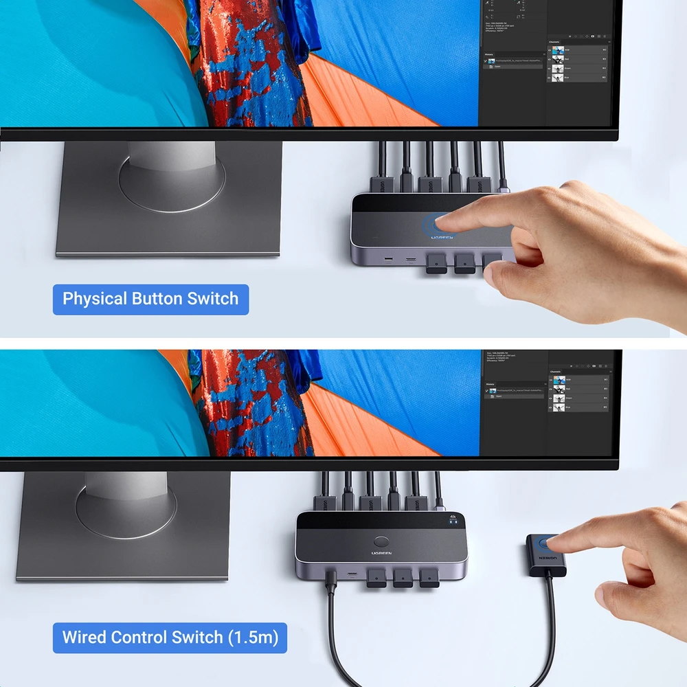 Ugreen CM664 HDMI switch 2in1 KVM switch - juodos spalvos