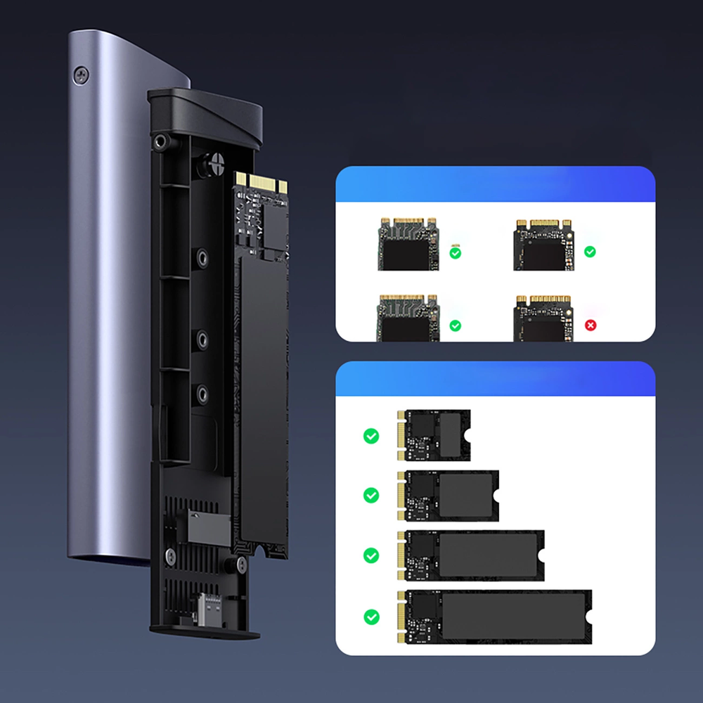 Ugreen CM767 M.2 NVMe/SATA SSD Disk Dėklas - sidabro spalvos