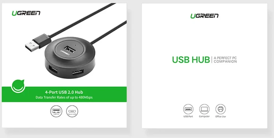 UGREEN CR106 šakotuvas 4xUSB 1m juodas