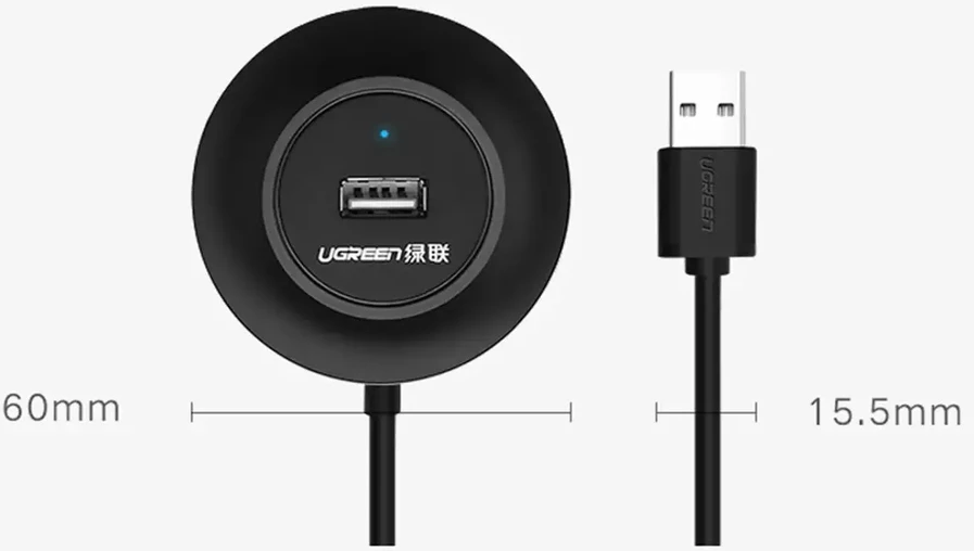 UGREEN CR106 šakotuvas 4xUSB 1m juodas
