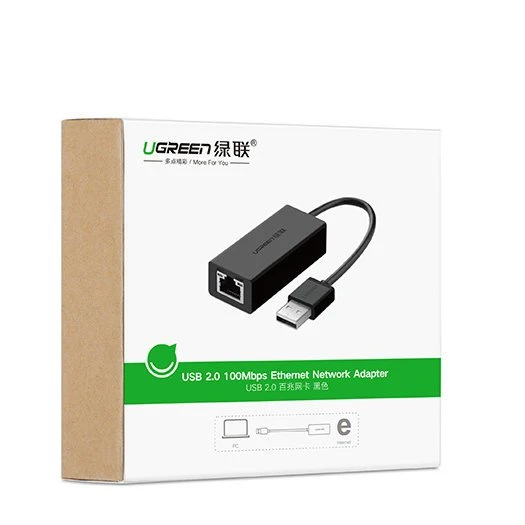 Ugreen Adapteris tinklo USB-A 2.0 - RJ45 10/100Mbit/s, juodas
