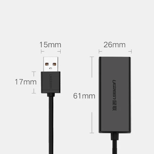 Ugreen Adapteris tinklo USB-A 2.0 - RJ45 10/100Mbit/s, juodas