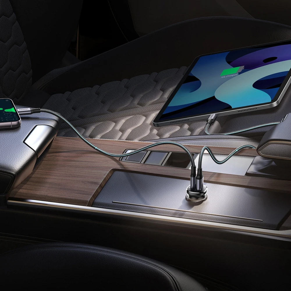 Automobilinis įkroviklis 30W USB-C + USB UGREEN EC305 juodos spalvos
