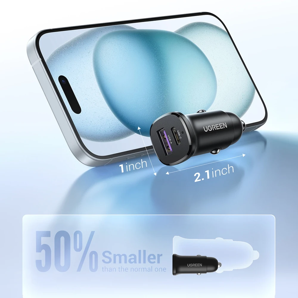 Automobilinis įkroviklis 30W USB-C + USB UGREEN EC305 juodos spalvos