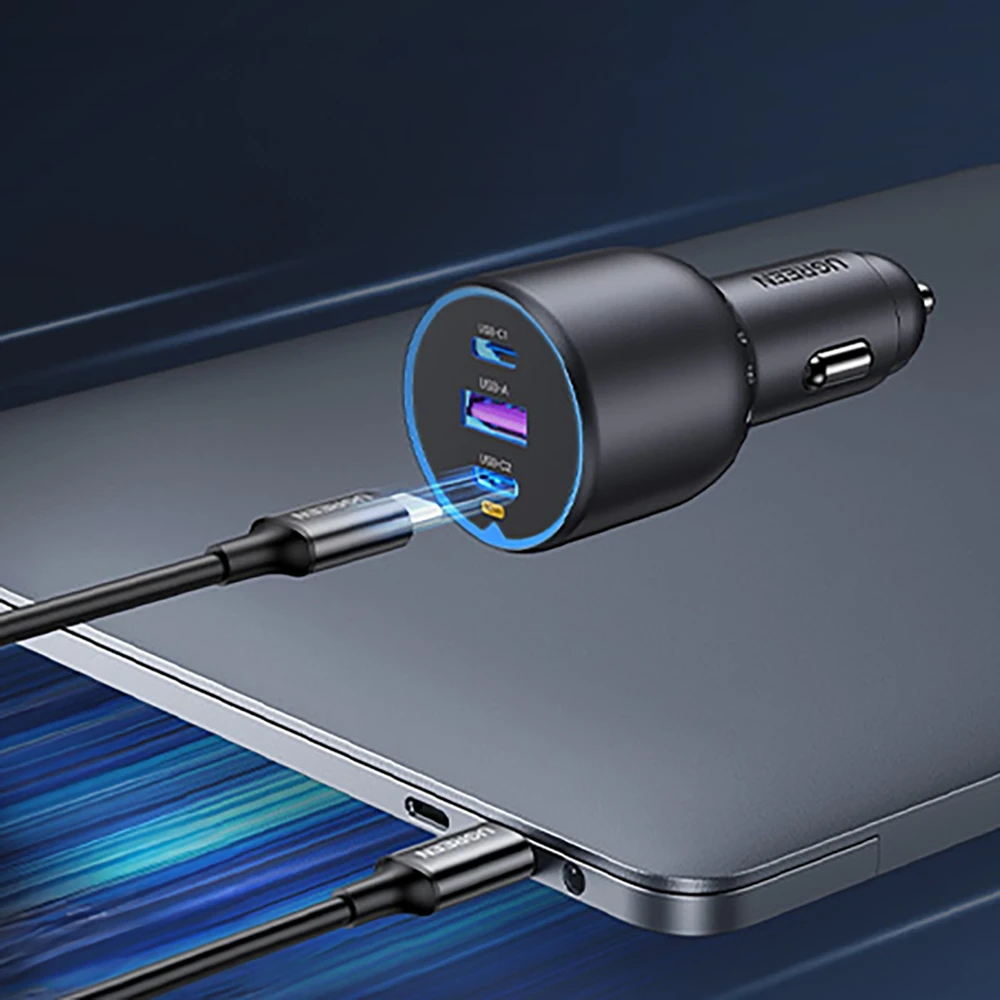 Ugreen 130W 3-Port Fast Car Char pilka Ausinės, Mobilus kompiuteris, Mobilusis telefonas, , Išorinė baterija, Telefonas Pilka Cigarų pridegiklis Automatinis
