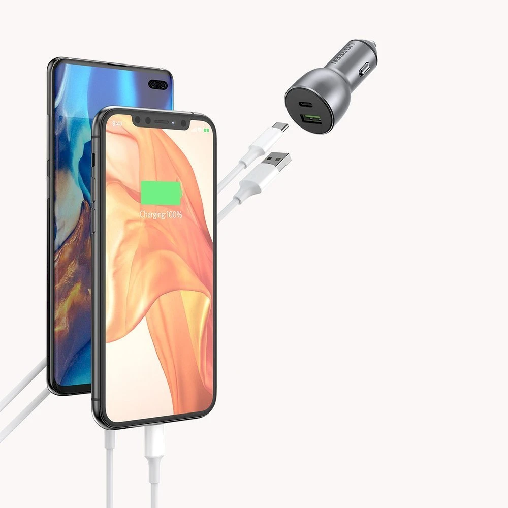 Automobilinis įkroviklis Ugreen CD213 USB-C/USB-A 36W pilkas