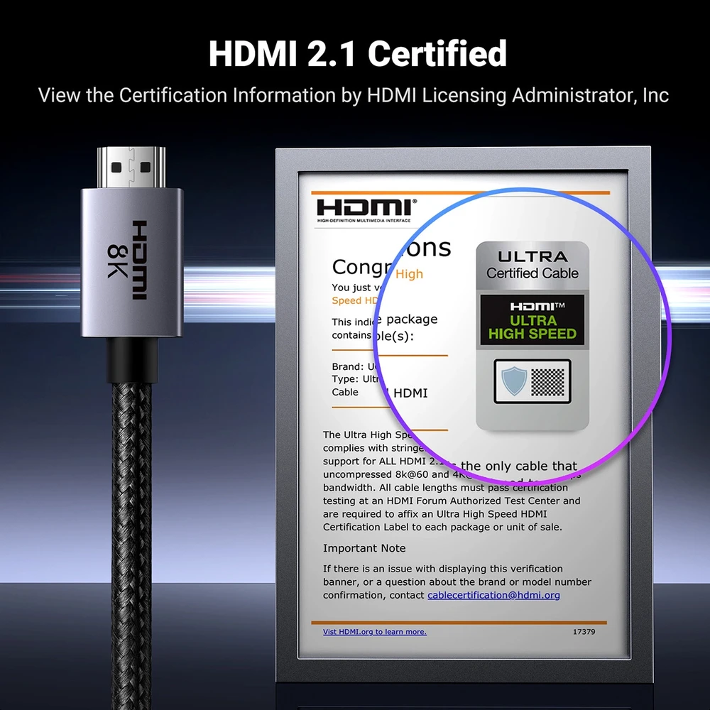 Kabelis Ugreen HD171 25910 su HDMI 2.1 8K sertifikuotas 2 m rutulinis