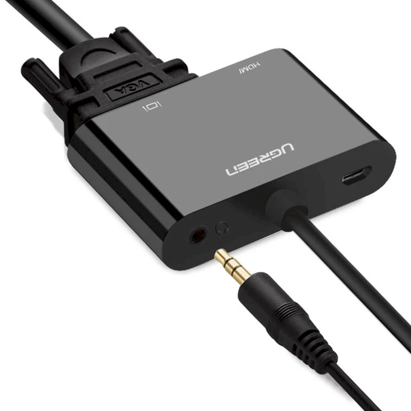 Ugreen adapterio keitiklis HDMI – VGA/HDMI + mini jack 3,5 mm juodas (CM101)