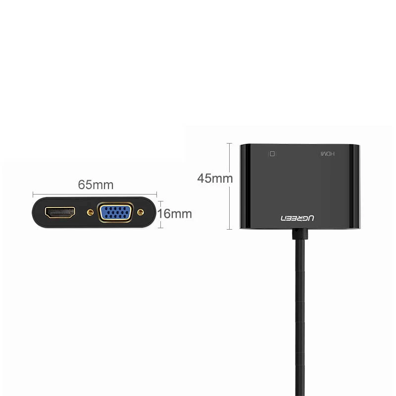 Ugreen adapterio keitiklis HDMI – VGA/HDMI + mini jack 3,5 mm juodas (CM101)