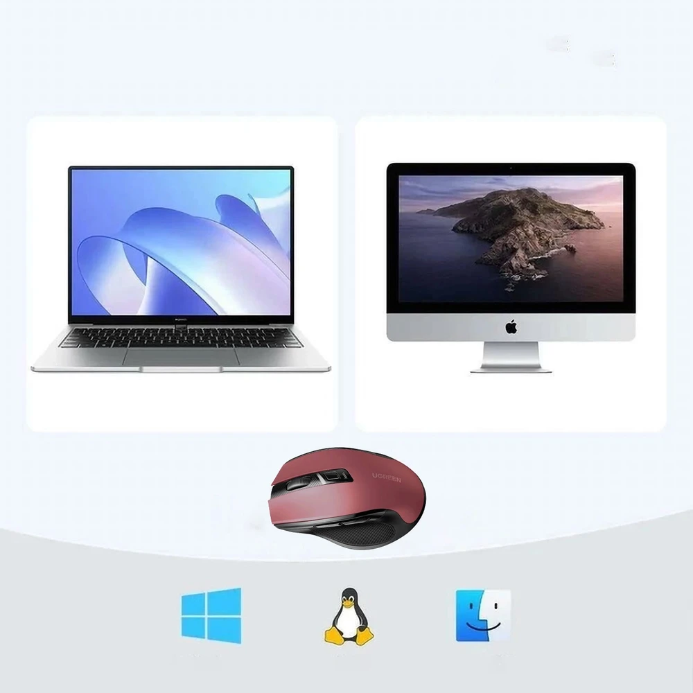Ugreen MU006 belaidė optinė pelė USB 2.4GHz / Bluetooth 5.0 4000 DPI - raudonos spalvos