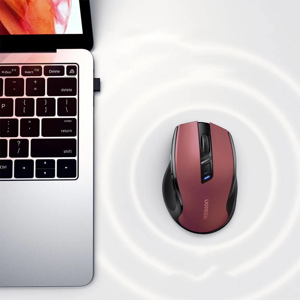 Ugreen MU006 belaidė optinė pelė USB 2.4GHz / Bluetooth 5.0 4000 DPI - raudonos spalvos
