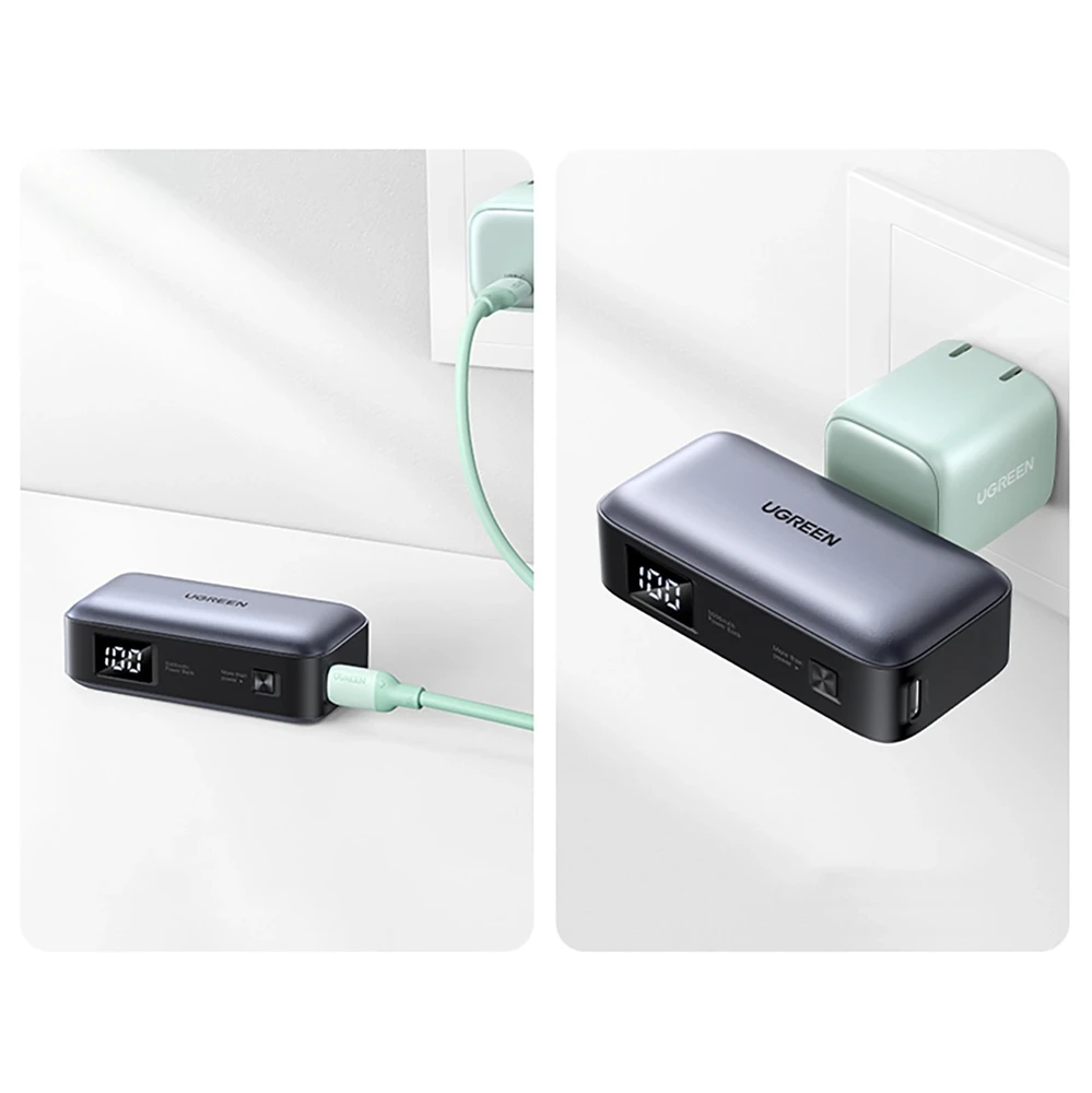 Nešiojama išorinė baterija UGREEN PB503, 5000 mAh 22,5 W, su integruotu USB-C kištuku