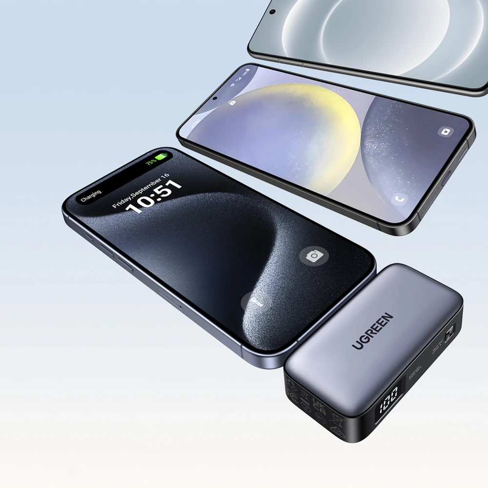 Nešiojama išorinė baterija UGREEN PB503, 5000 mAh 22,5 W, su integruotu USB-C kištuku
