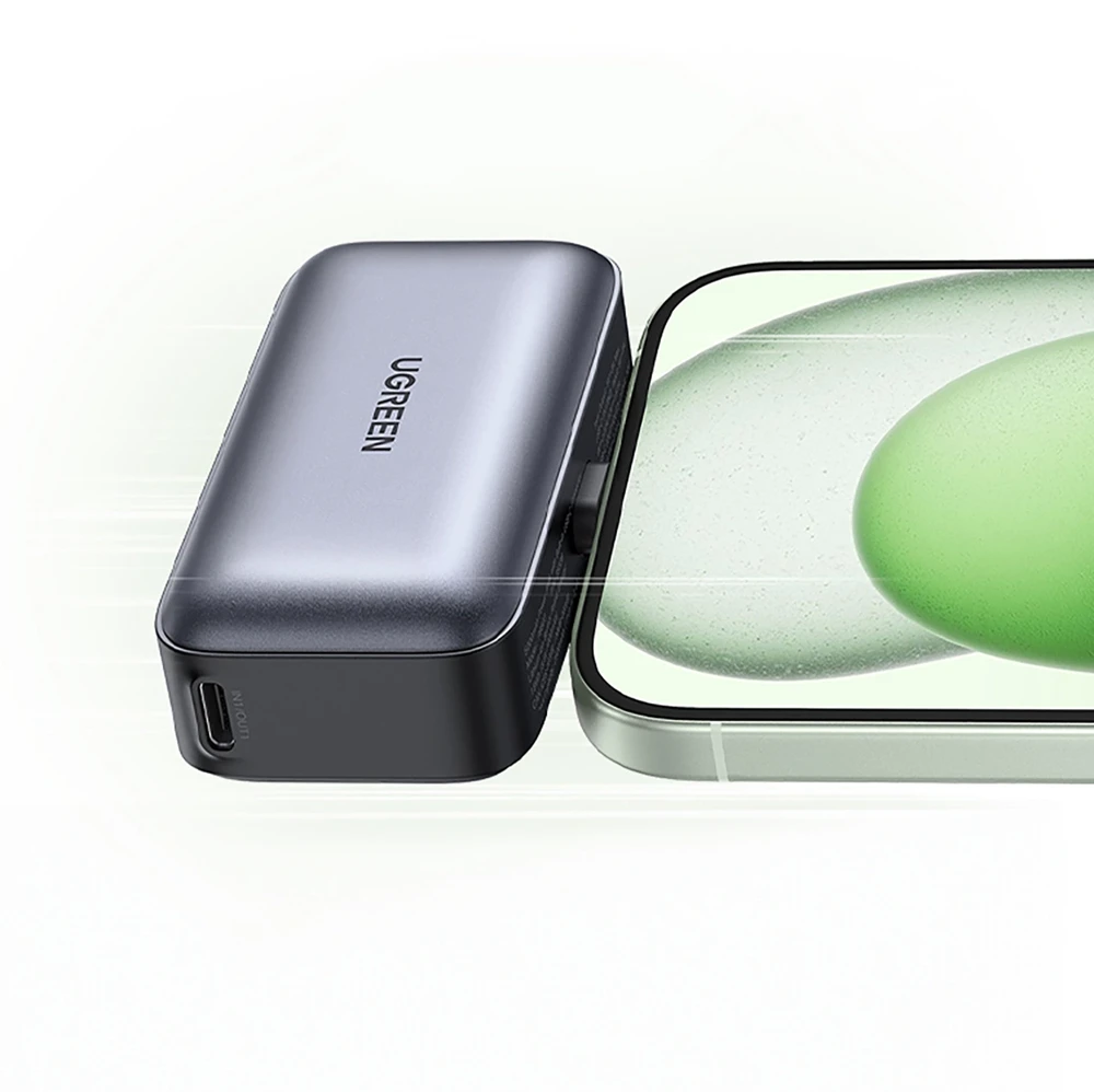 Nešiojama išorinė baterija UGREEN PB503, 5000 mAh 22,5 W, su integruotu USB-C kištuku