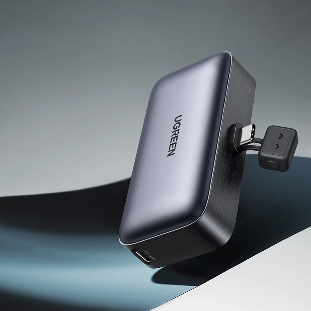 Nešiojama išorinė baterija UGREEN PB503, 5000 mAh 22,5 W, su integruotu USB-C kištuku