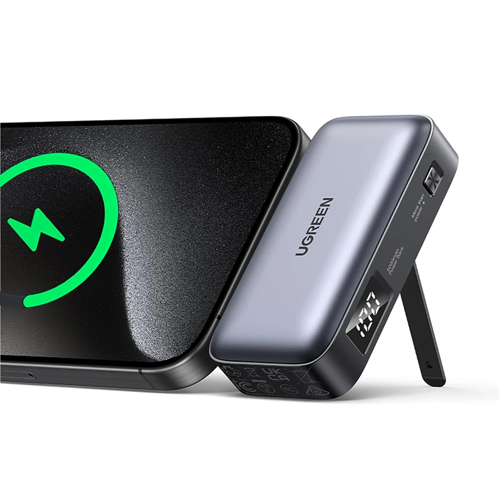 Nešiojama išorinė baterija UGREEN PB503, 5000 mAh 22,5 W, su integruotu USB-C kištuku
