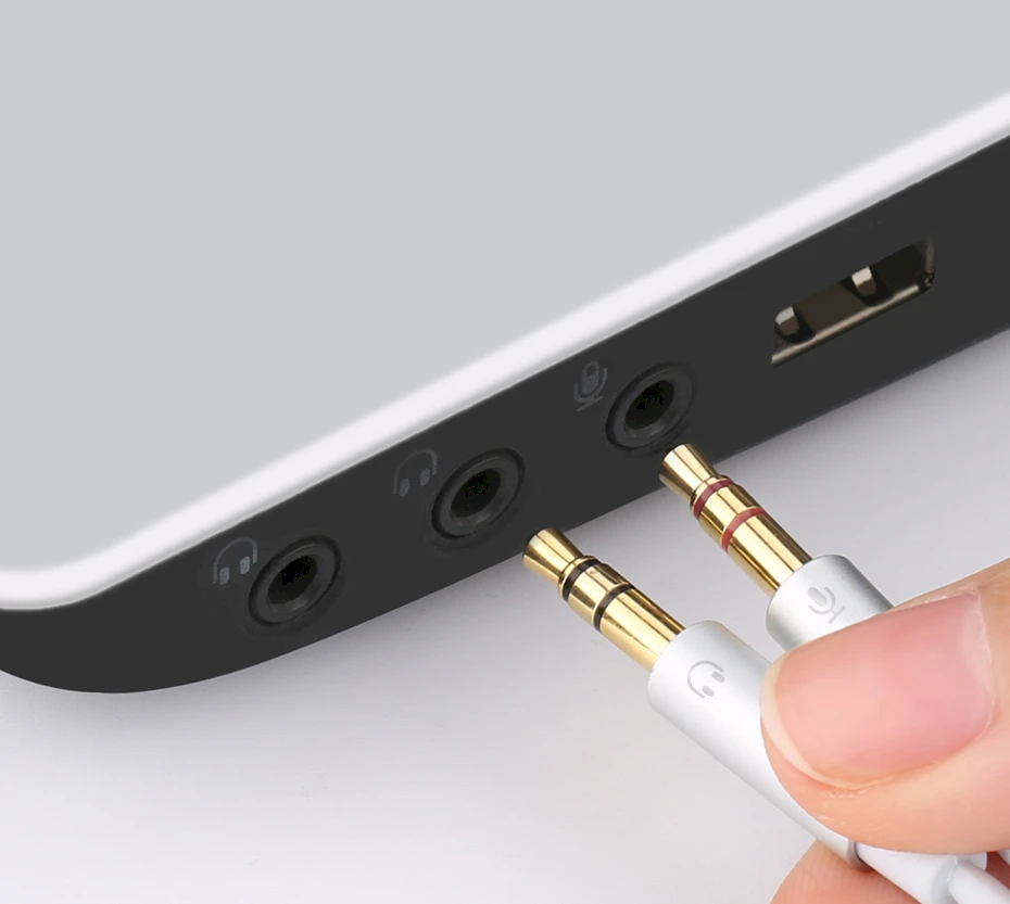 Audio laido kištukų jungimas į nešiojamojo kompiuterio lizdus