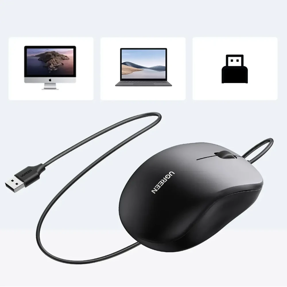Ugreen Laidinė USB kompiuterinė pelė 1200 dpi, juoda