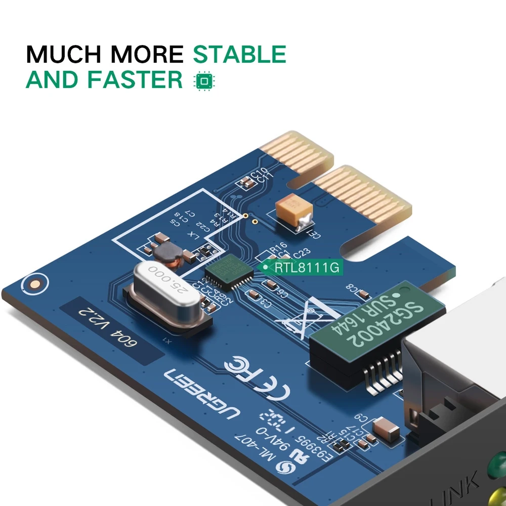Ugreen US230 Gigabit 10/100/1000Mbps PCI-E Network Card - juodos spalvos
