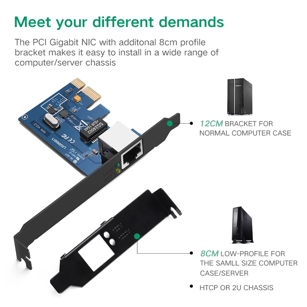 Ugreen US230 Gigabit 10/100/1000Mbps PCI-E Network Card - juodos spalvos