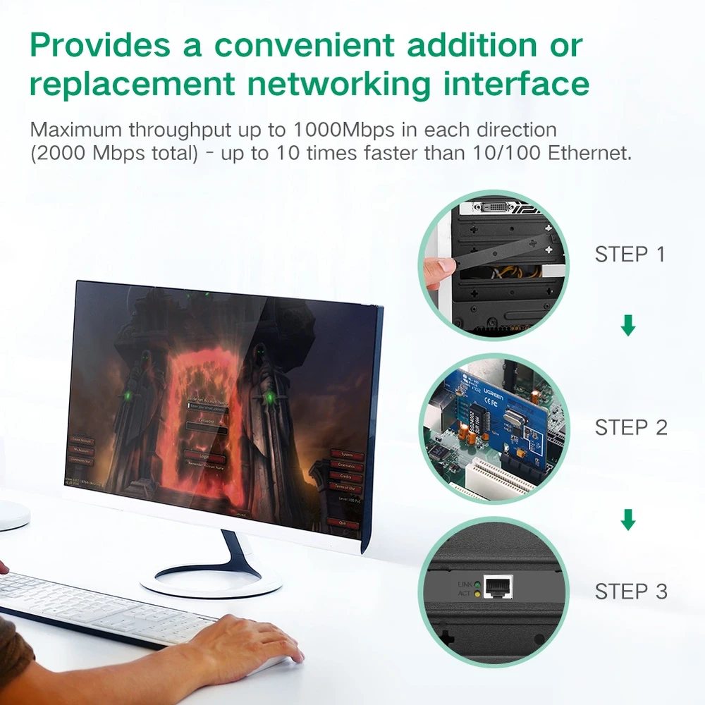 Ugreen US230 Gigabit 10/100/1000Mbps PCI-E Network Card - juodos spalvos