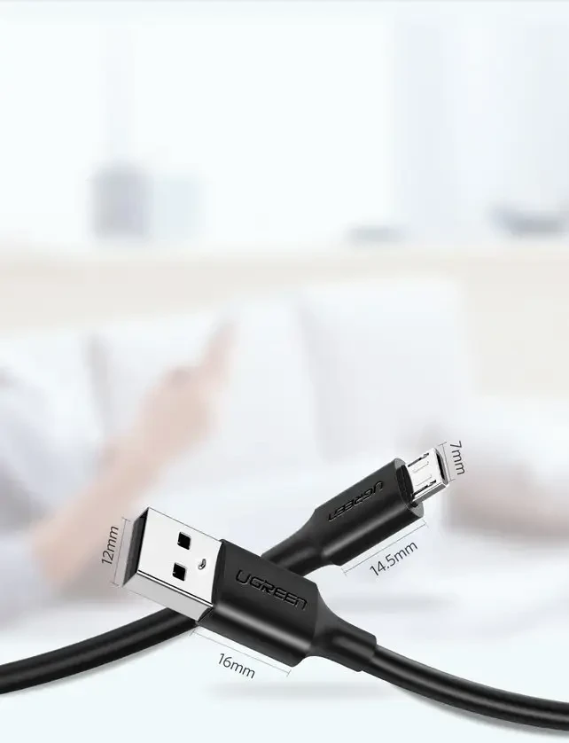 UGREEN US289 duomenų perdavimo ir įkrovimo laidas | USB-A į Micro USB | 12 W | 2 m | juodas