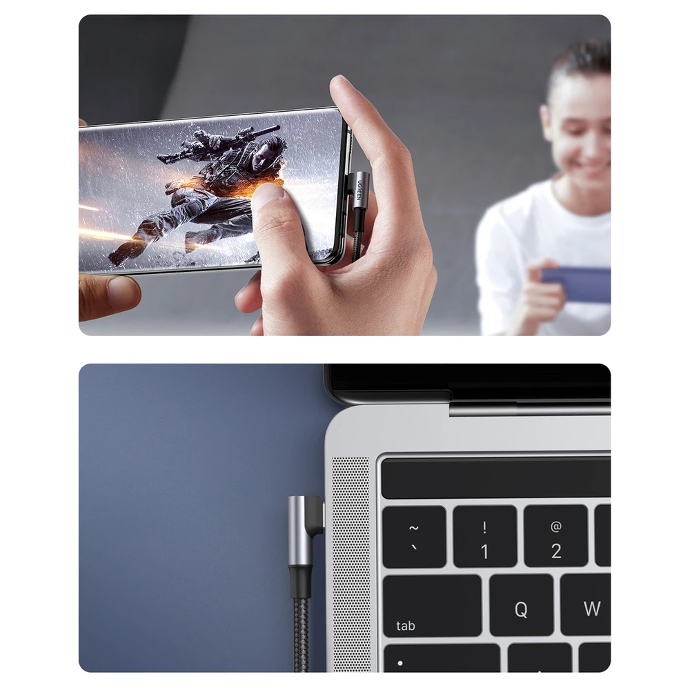 Kampinis kabelis USB-C į USB-C UGREEN US334 5A, PD 100W, 2m (juodas)