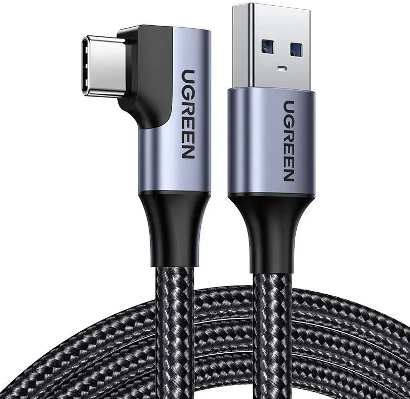 UGREEN US385 USB į USB-C Kampinis kabelis 3A 1m - Juodas