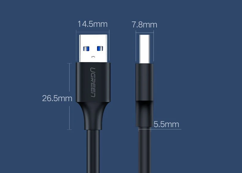 USB 2.0 M-M UGREEN cable US102, 1m (juodas)