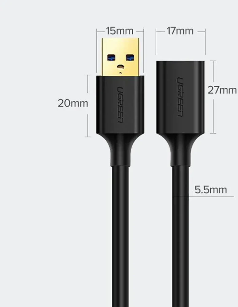 UGREEN USB 3.0 prailginimo kabelis 0.5m - Juodas