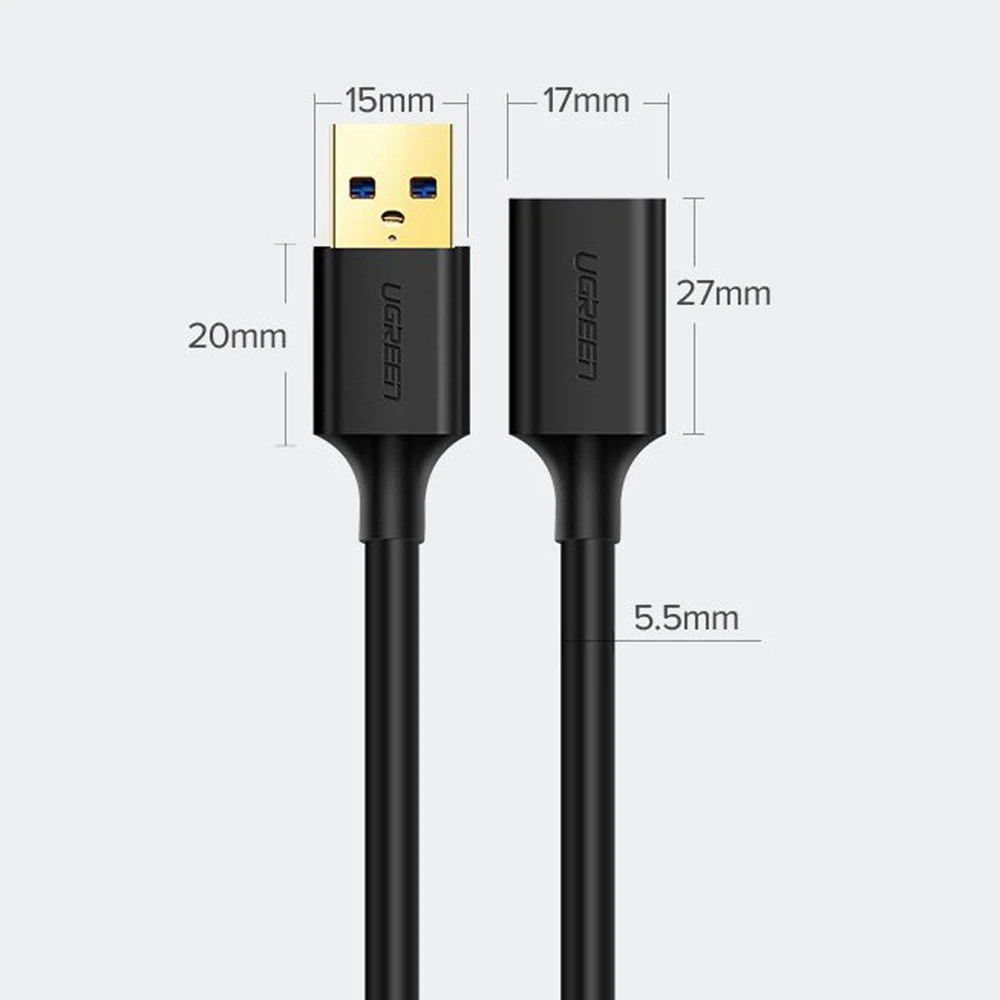 UGREEN USB 3.0 prailginimo kabelis 0.5m - Juodas
