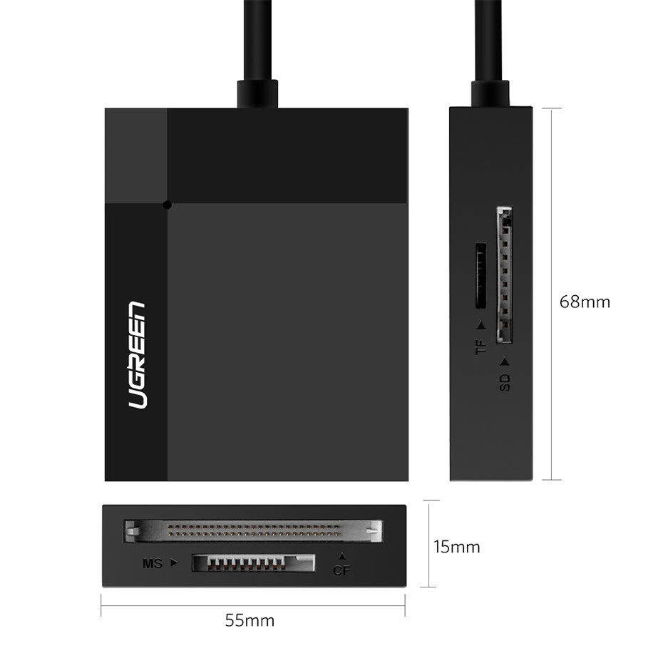 UGREEN 4in1 kortelių skaitytuvas USB 3.0 1m - Juodas