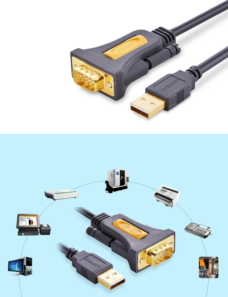 Kabelis USB Ugreen USB-A - RS-232 2 m Pilka (20222)