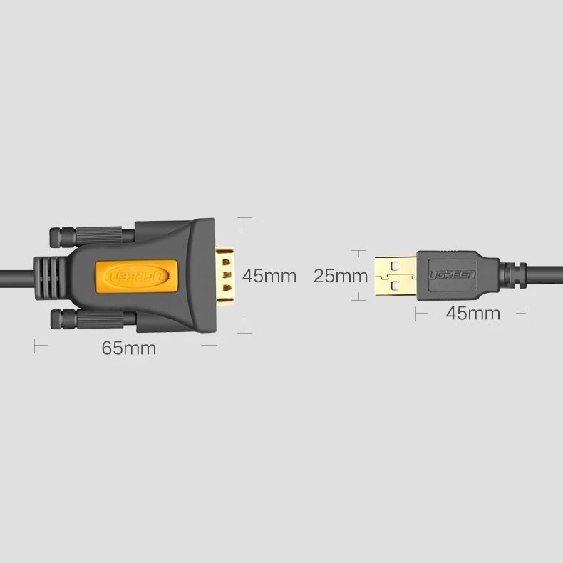 Kabelis USB Ugreen USB-A - RS-232 2 m Pilka (20222)