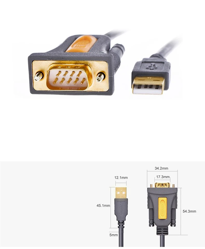 Kabelis USB Ugreen USB-A - RS-232 2 m Pilka (20222)
