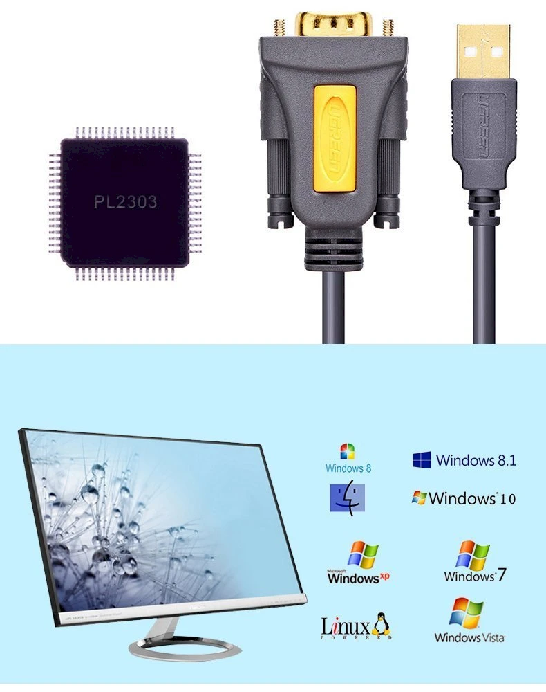 Kabelis USB Ugreen USB-A - RS-232 2 m Pilka (20222)