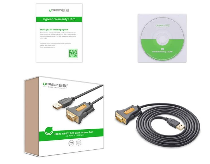 Kabelis USB Ugreen USB-A - RS-232 2 m Pilka (20222)