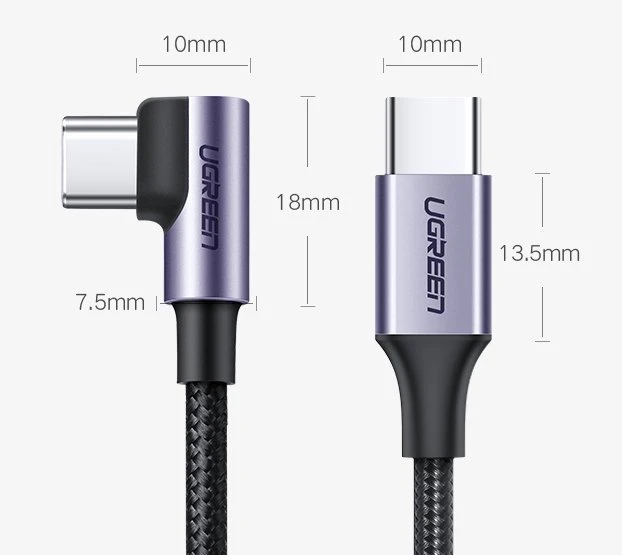 UGREEN US255 USB-C į USB-C alkūninis kabelis, 3A, 60W, 2m (juodas)