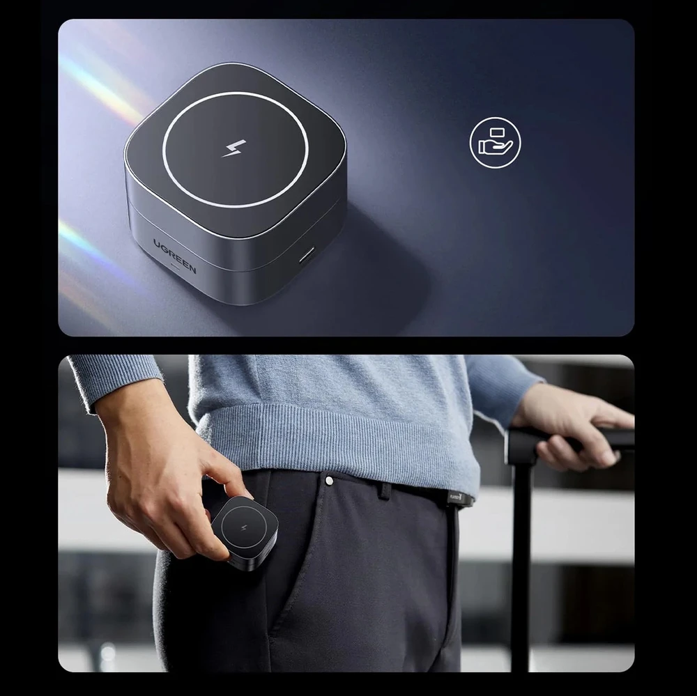 Ugreen W526 3in1 MagSafe / Qi indukcinis telefono / ausinių įkroviklis su USB-C prievadu - juodos spalvos