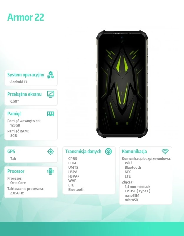 Ulefone Armor 22 8/256GB Žalias