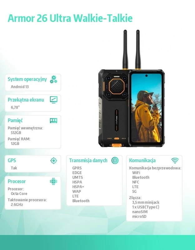ULF Ulefone Armor 26 Ultra 5G W-T 12/512GB Juodas be įkroviklio