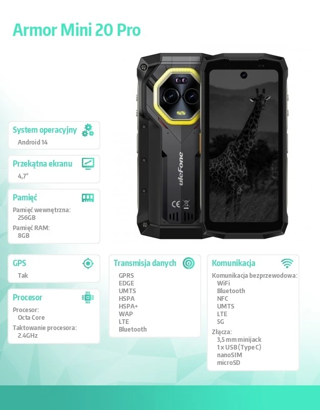 Ulefone Armor Mini 20 Pro 5G 8/256GB Juodas