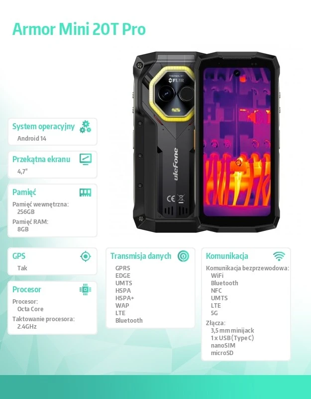 Ulefone Armor Mini 20T Pro 5G 8/256GB Juodas