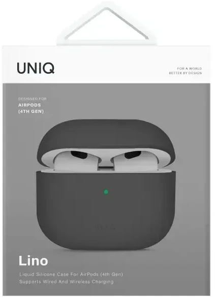 UNIQ dėklas Lino AirPods 4 Silicone ash pilkas