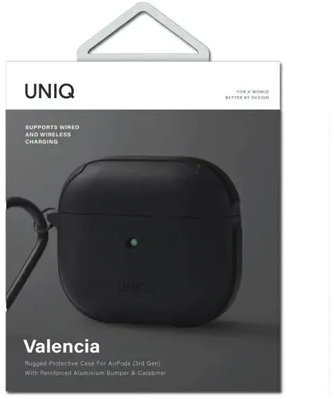 Dėklas UNIQ etui Valencia AirPods 3 juoda midnight juodas Antimicrobial