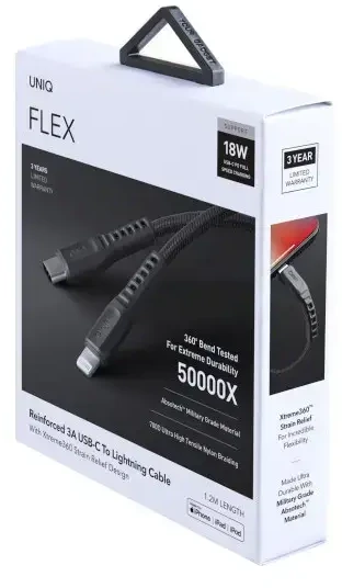 UNIQ MFI Flex kabelis USB-C-Lightning 18W nailono anglies pilkas