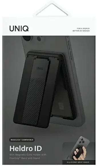 Dėklas UNIQ Heldro ID magnetic wallet with stand and band juodos spalvos/midnight juodos spalvos