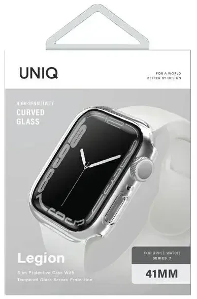 UNIQ Legion išmaniojo laikrodžio dėklas Apple Watch Series 7/8/9 (41 mm) | su integruotu stiklu | permatomas